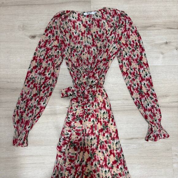 NA-KD Structured Overlap V Neck Maxi Dress Floral Print Long Sleeve Size 34 XS - Picture 3 of 12